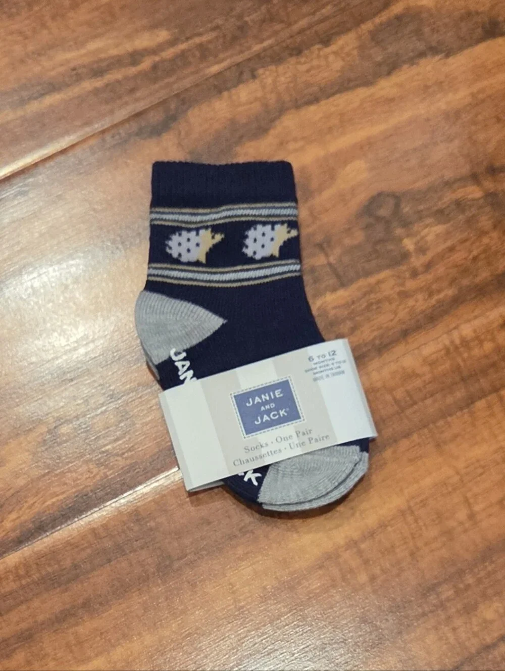 Janie and Jack NWT 6-12 Months Navy/Gray Hedgehog Fair Isle Sweater Hat & Socks